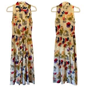 Vintage Mahaschoni 100% Silk Abstract Floral Print Button Sleeveless Maxi Dress